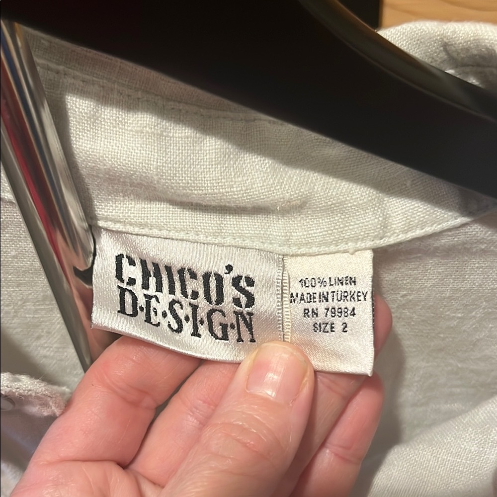 Chico's Soft Blue/Green Button-Up 100% Linen - Picture 2 of 12
